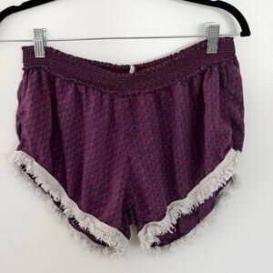 Natural Life Elastic Waistband Frayed Hem Shorts Purple Blue Medium